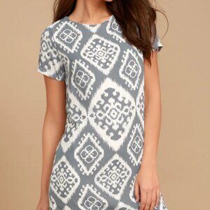 Lulus Give Me a Print Slate Grey Print Shift Dress XS
